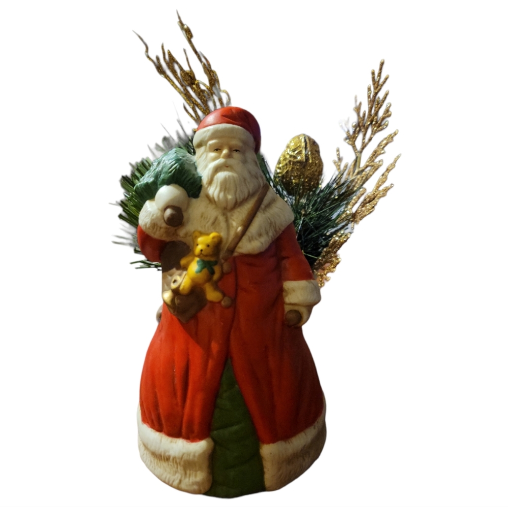 Vtg Claire Burke Potpourri Planter Porcelain Bisque Hand Painted Santa Sleigh